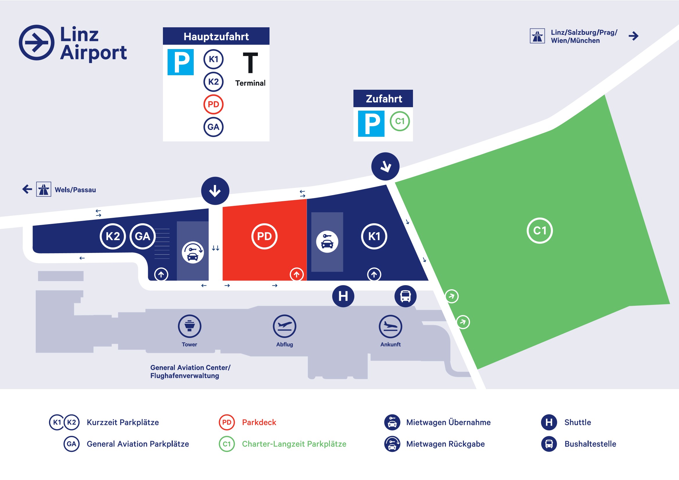 Parkplätze am Airport Linz - Die Parkplatzskizze